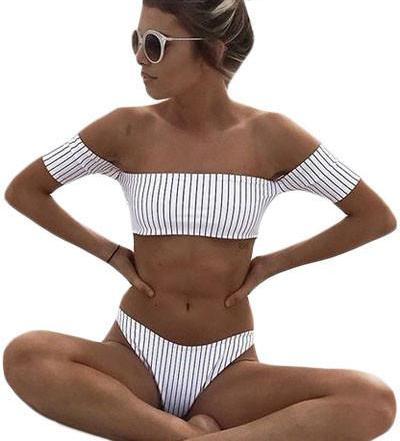 Off-the-shoulder Striped Bikini